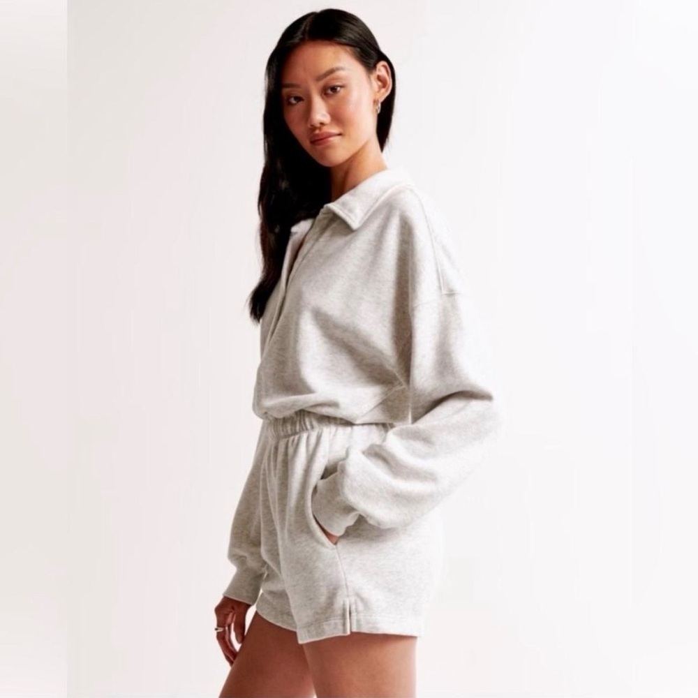 Abercrombie & Fitch Fleece Collared Romper Heather Grey Women’s Sz XLP NWT